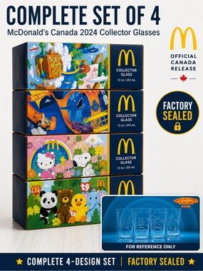 McDonald’s Canada 2024 Collector Glasses Set of 4 Sealed NEW Unopened